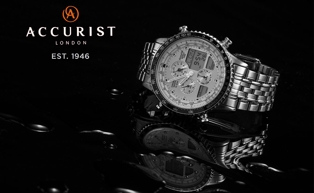 commercial photography of a Accurist watch in a photography studio